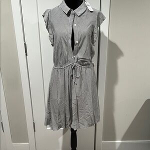 BCBG Generation Black & White Striped Drawstring Shirt Mini Dress size L